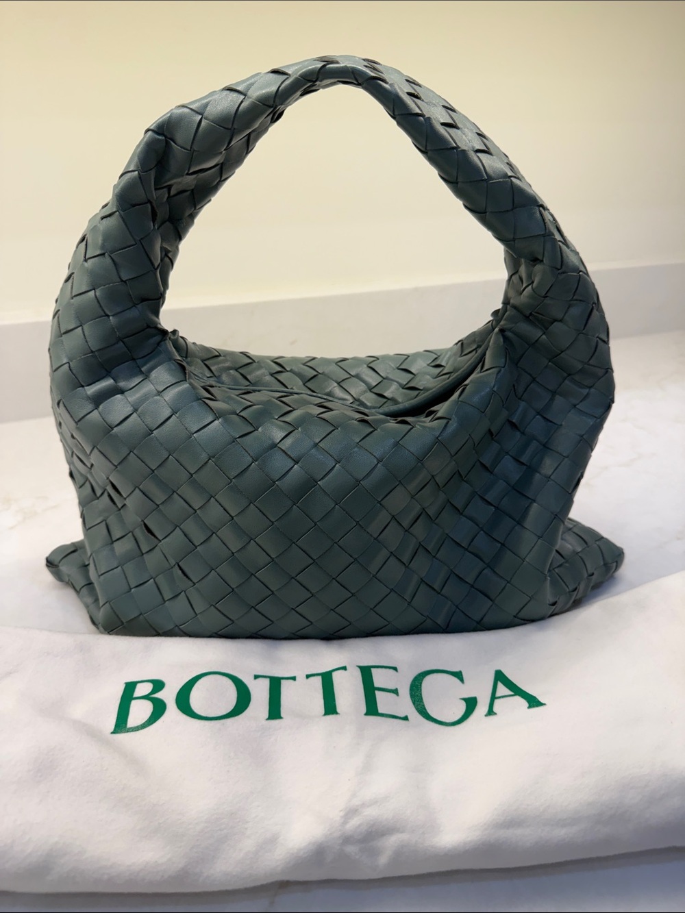 Bottega Veneta Hop Aloe Intrecciato Woven Shoulder Bag